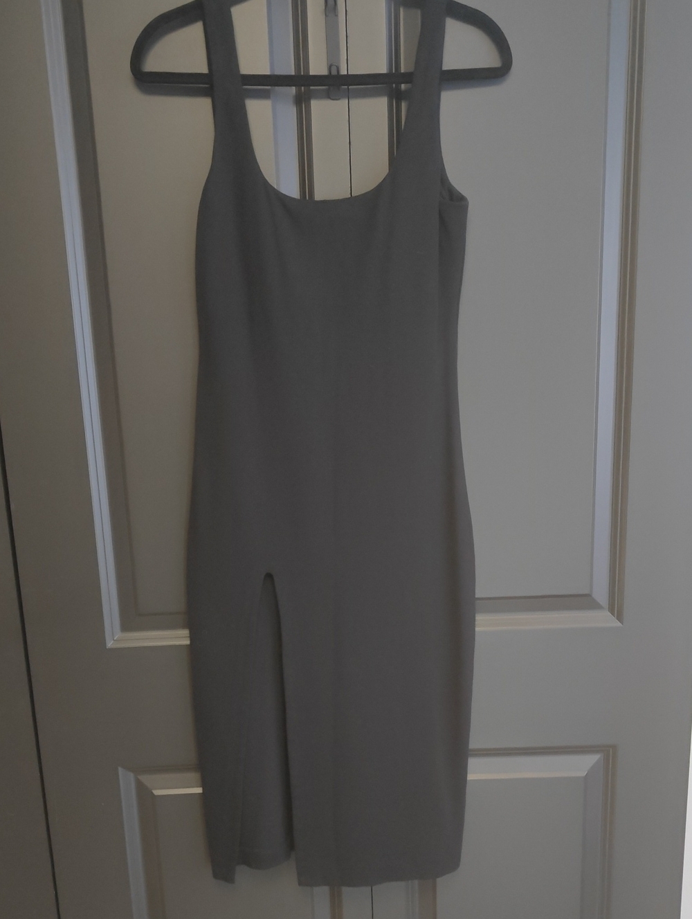 NBD Black Scoop Neck Midi Dress with Front Slit